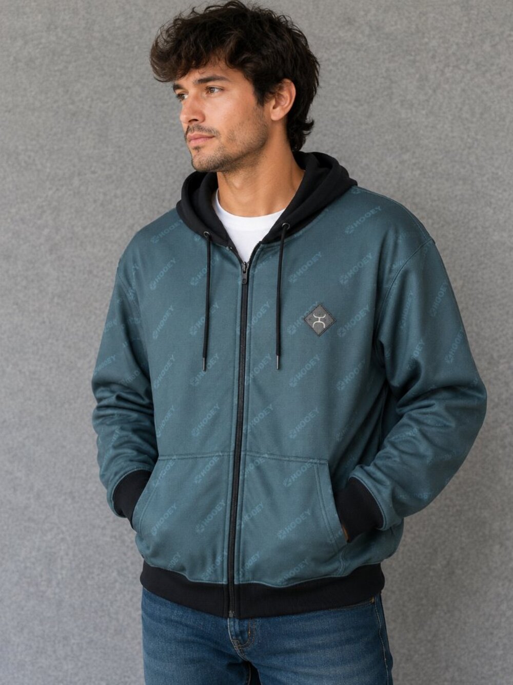 Hooey Butte Full Zip Hoodie Men's Large Teal Western Ranchwear Workwear NWT